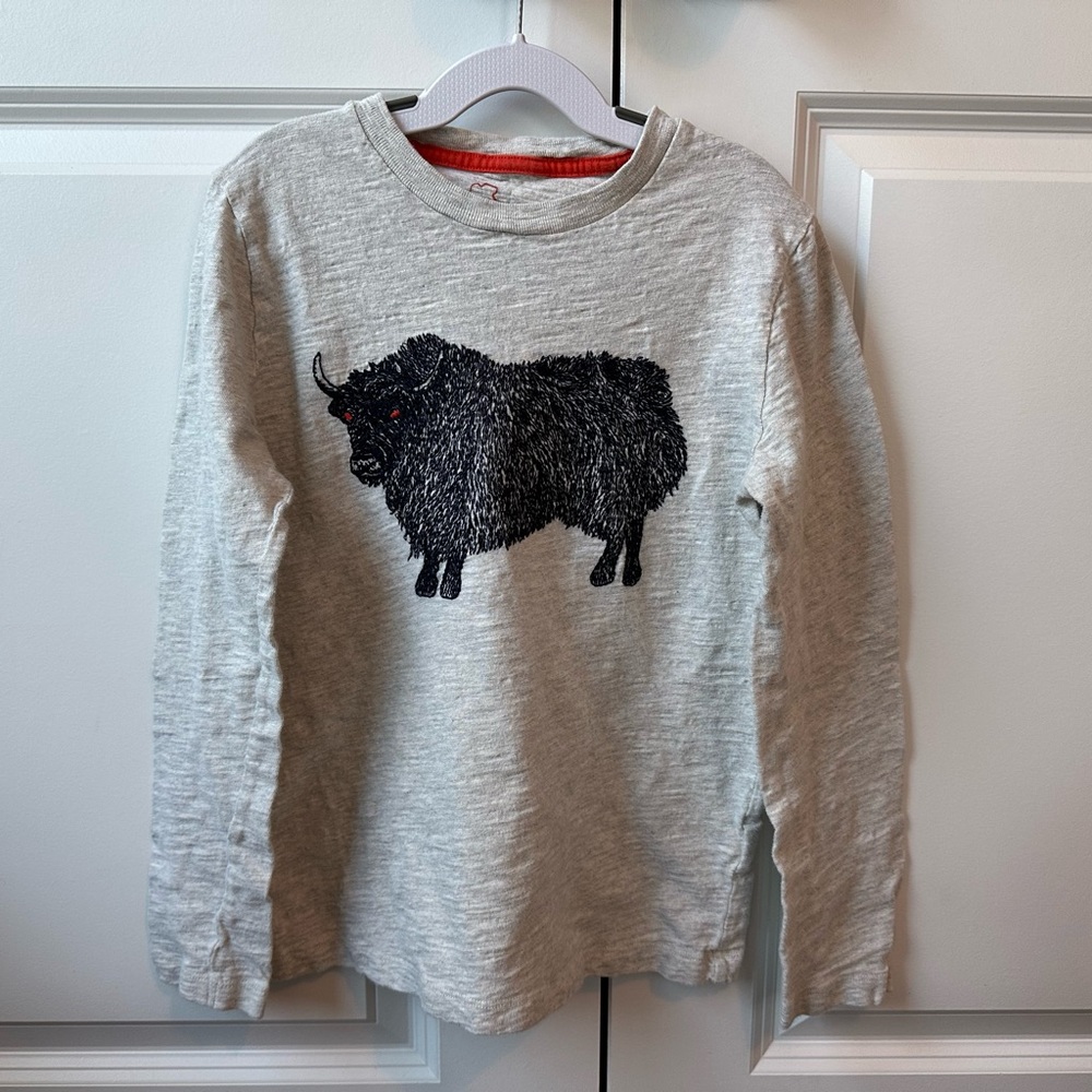 Mini Boden Boys Bison Embroidered Long Sleeve Shirt (Size 9-10)